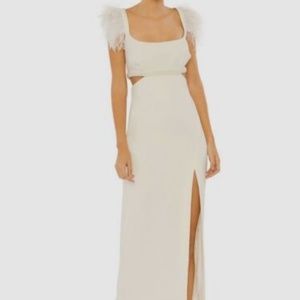 Likely Women's Ivory Taliah Feather Cutout Beaded Belt Gown Dress Size US 0